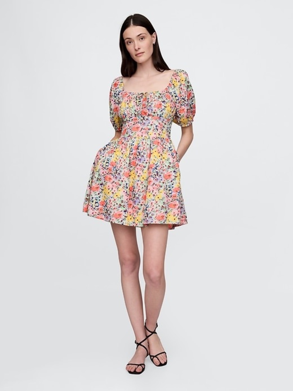 Gap Floral Puff-Sleeve Mini Dress
